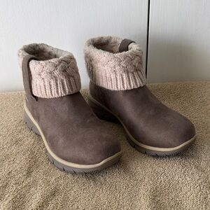 Skechers Taupe Ankle Boots with Knit Cuff